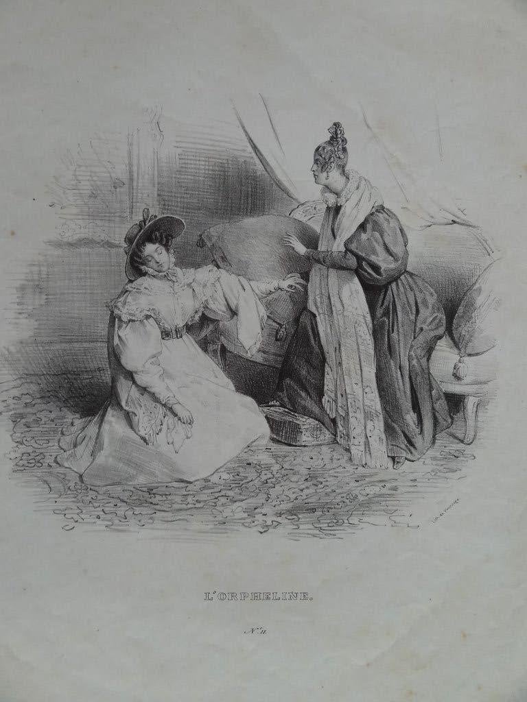Oude litho de Fonrouge, L'Orpheline, 19de eeuw, Antiek en Kunst, Kunst | Litho's en Zeefdrukken, Verzenden, Personages en Fantasiefiguren