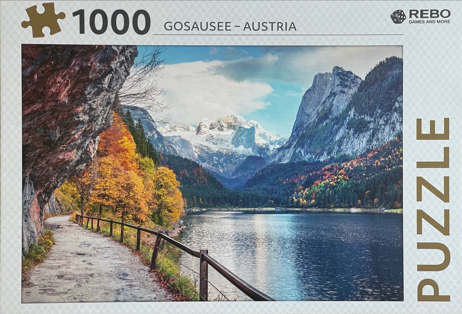 Rebo Premium Legpuzzel 1000 stukjes Gosausee Oostenrijk, Ophalen of Verzenden, 500 t/m 1500 stukjes, Zo goed als nieuw, Legpuzzel