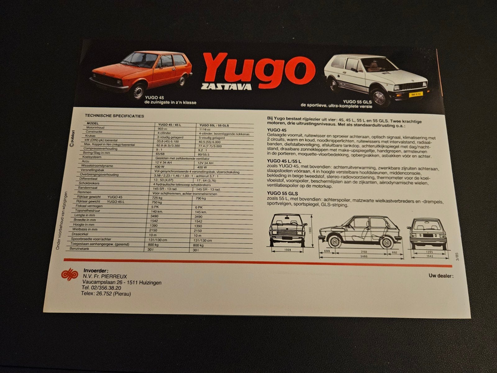 Brochure Yugo 1985, Ophalen of Verzenden, Zo goed als nieuw, Overige merken