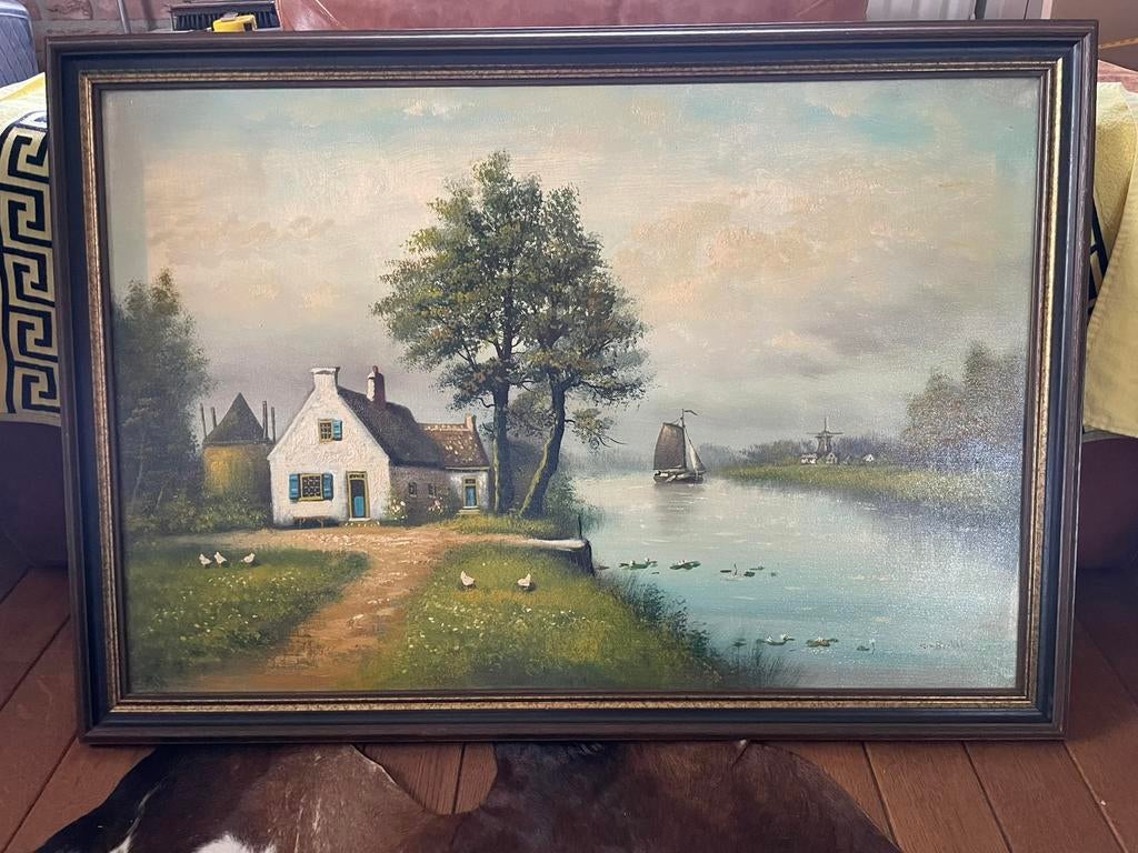 Olieverf schilderij G. V. Berkel landschap, Antiek en Kunst, Kunst | Schilderijen | Klassiek, Ophalen of Verzenden