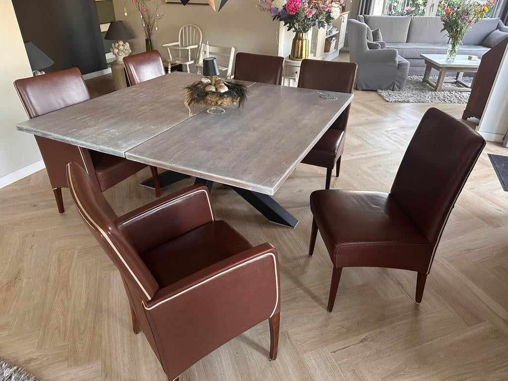 Zes schitterende lederen stoelen, Ophalen of Verzenden, Zo goed als nieuw, 4 tot 6 stoelen