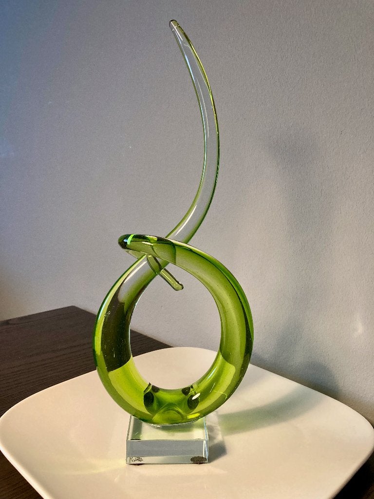 Prachtig Groen Glazen Kunstobject op Glazen Voet, Ophalen