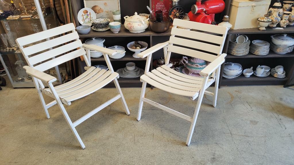 Twee inklapbare massief houten tuinstoelen, Tuin en Terras, Tuinstoelen, Ophalen, Gebruikt, Hout, Inklapbaar