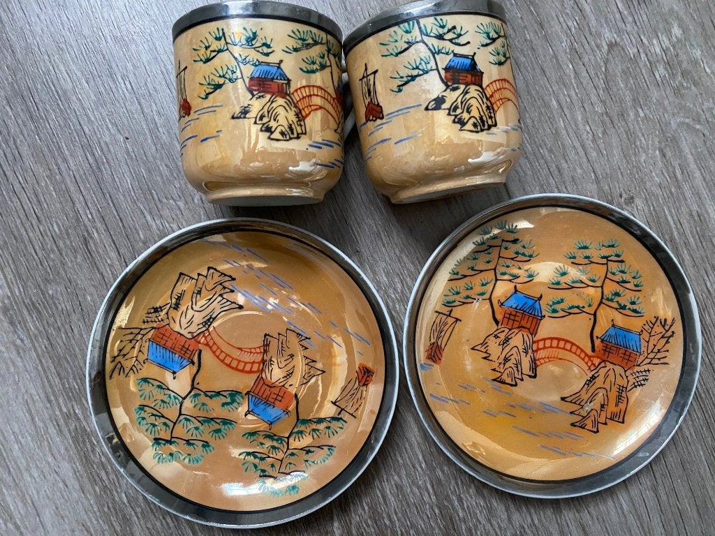 2 prachtige antieke kleine antieke kop en schotels, Ophalen, Porselein, Aziatisch, Kop(pen) en/of Schotel(s)