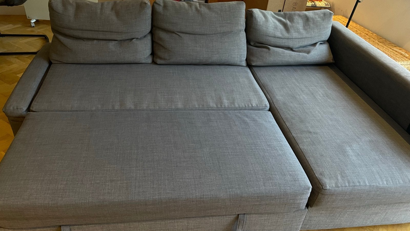 Grijze Hoekbank met Opbergruimte en Slaapfunctie, Huis en Inrichting, Ophalen, 250 tot 300 cm, Gebruikt, 100 tot 125 cm