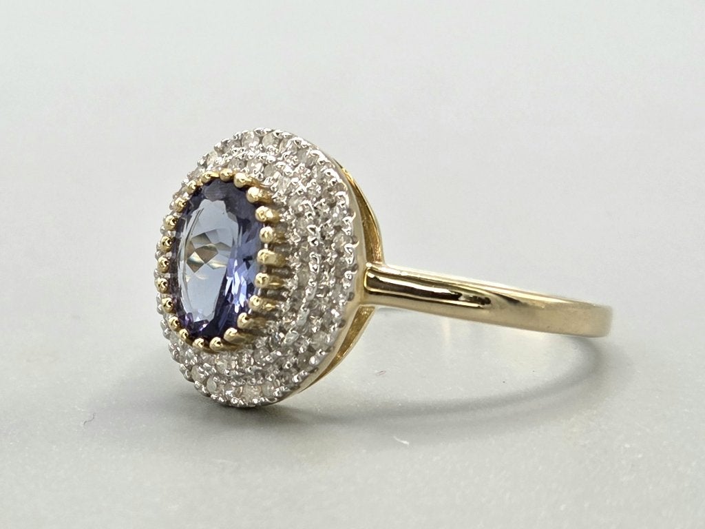 Gouden Vintage ring edelsteen tanzaniet en diamant. 2026/366, Paars, Ophalen of Verzenden, Zo goed als nieuw, .