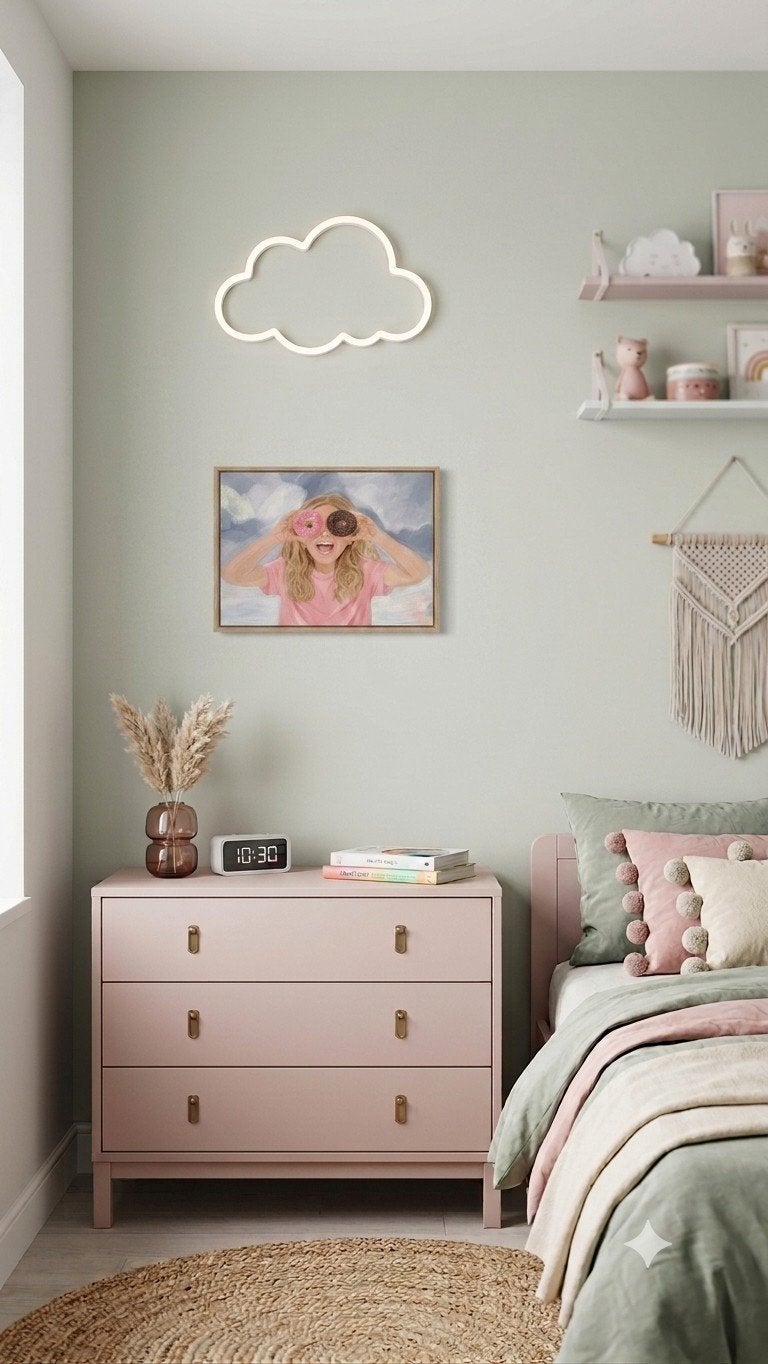 Vrolijk meisje met donuts - Acrylverf op doek, Ophalen