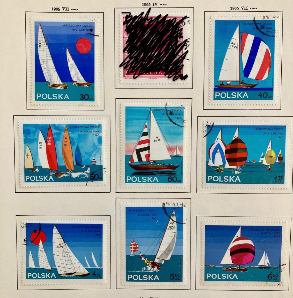 8x 1965 WK Zeilen klasse Finn Dingi, Ophalen of Verzenden, Polen, Gestempeld