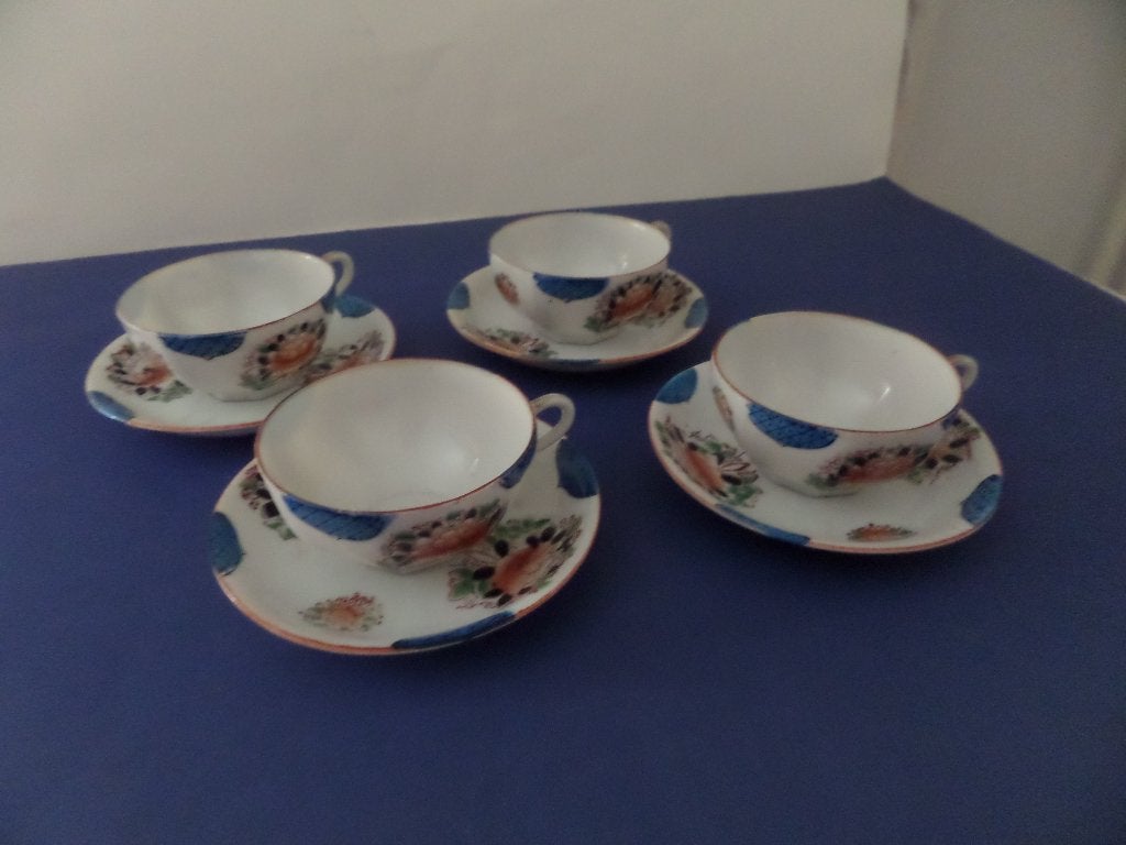 4 Porseleinen kop en schotels, Ophalen of Verzenden, Gebruikt, Porselein, Kop en/of schotel