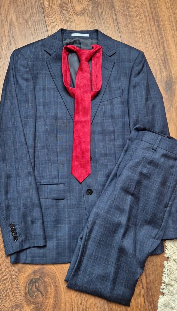 Studio Milano kostuum pak donkerblauw ruit maat 44, Blauw, Ophalen of Verzenden, Zo goed als nieuw, Studio Milano