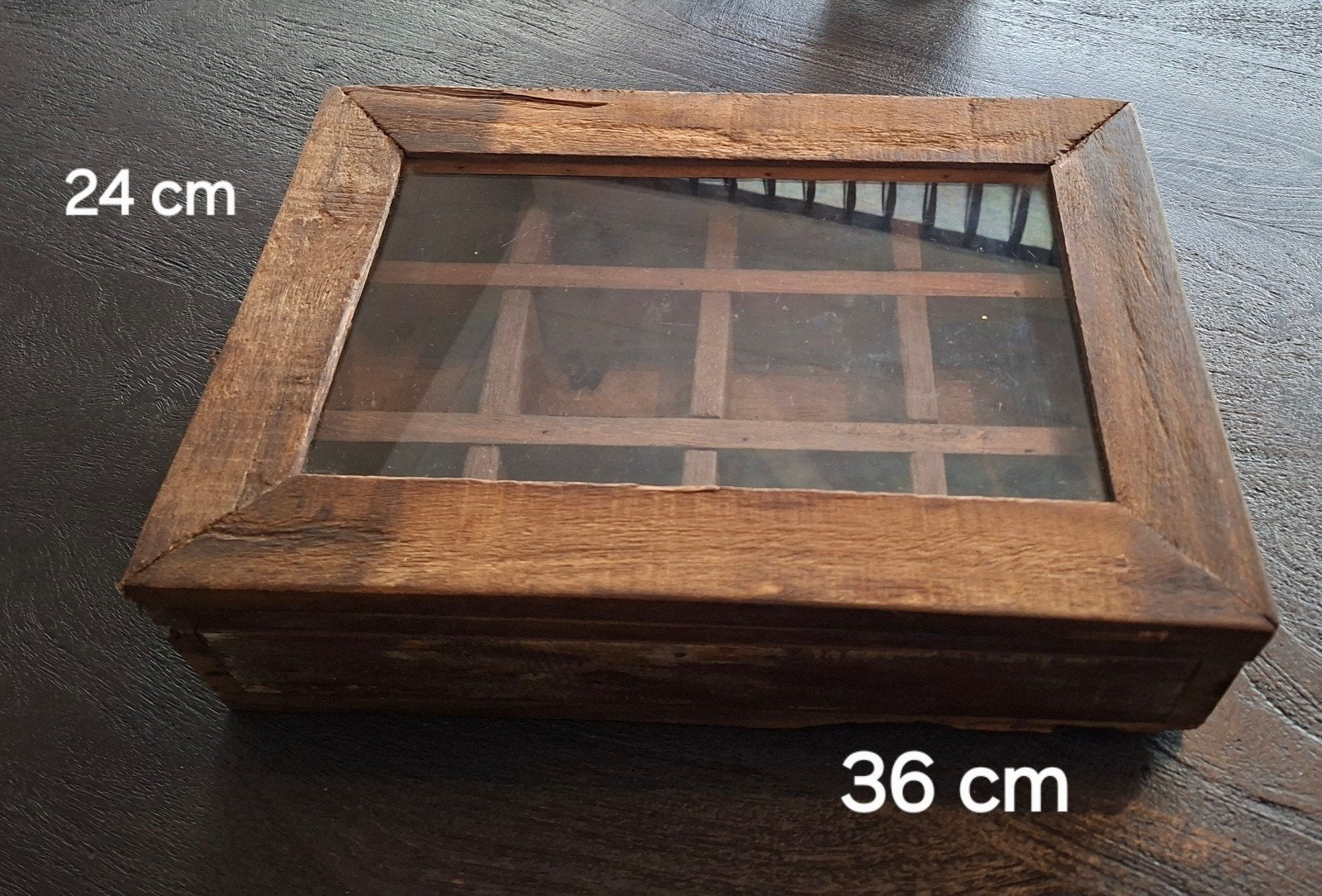 Vintage houten (thee) doos  met glazen deksel, Antiek en Kunst, Ophalen