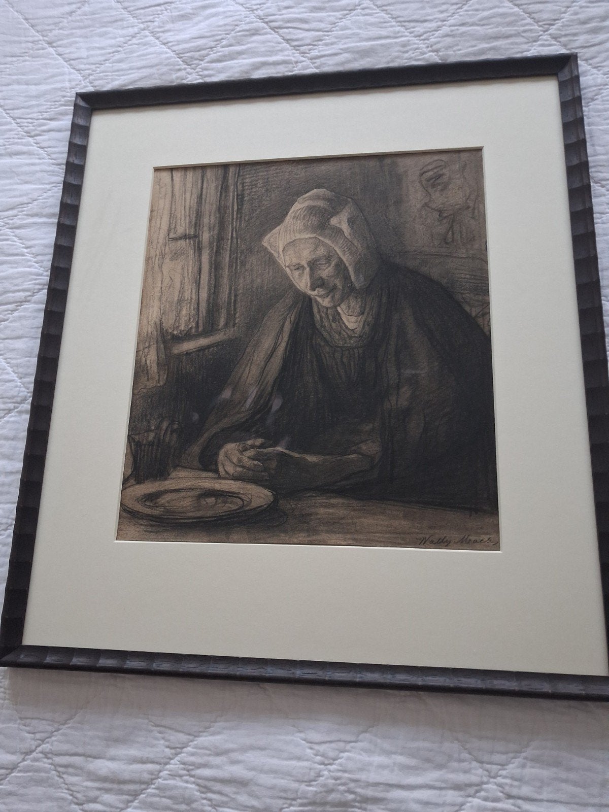 Biddende vrouw, Antiek en Kunst, Gesigneerd, Portret of Personen, Overige technieken, Ophalen of Verzenden