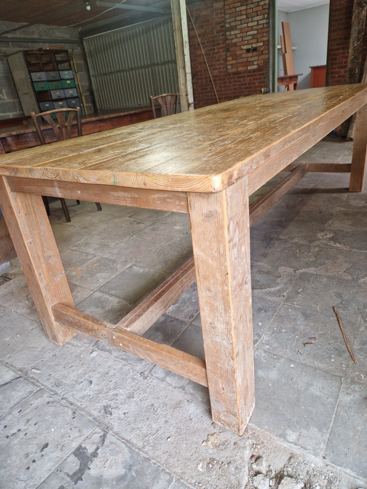 Landelijke massieve eettafel, Ophalen, Gebruikt, 200 cm of meer, 50 tot 100 cm