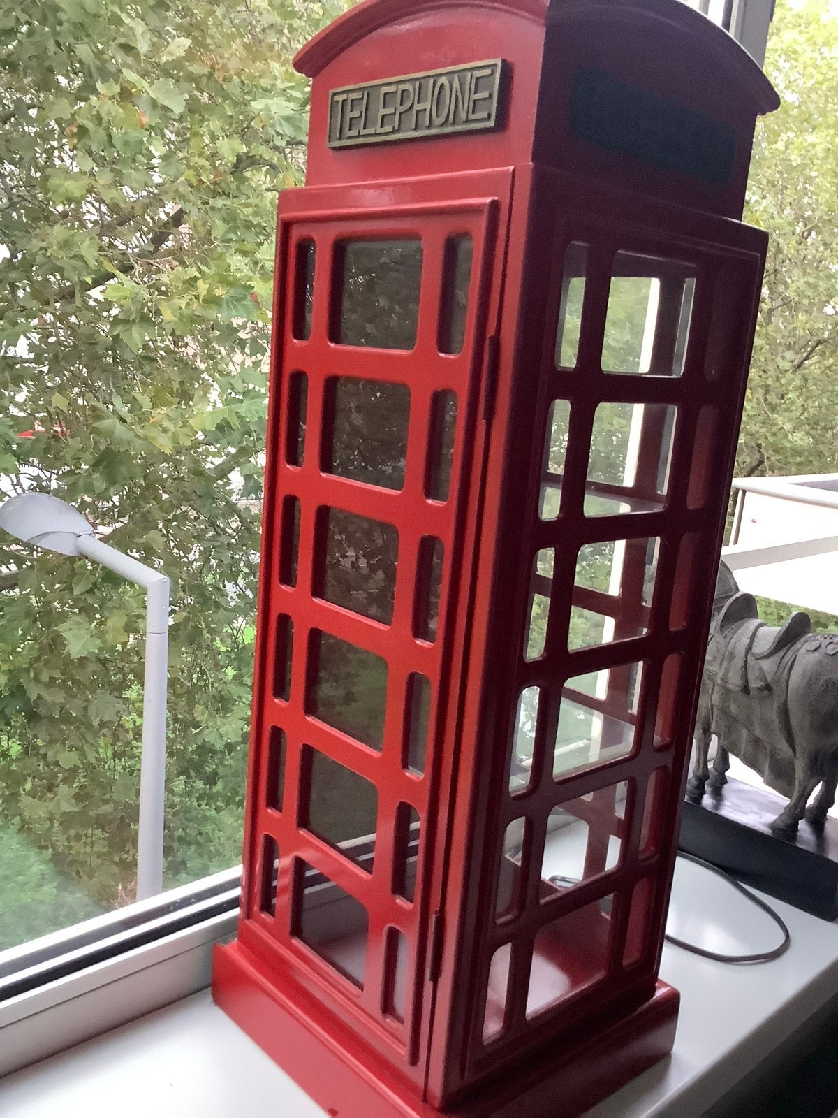 Engelse telefooncel lamp met planken, Gebruikt, Rood, Klassiek, Ophalen
