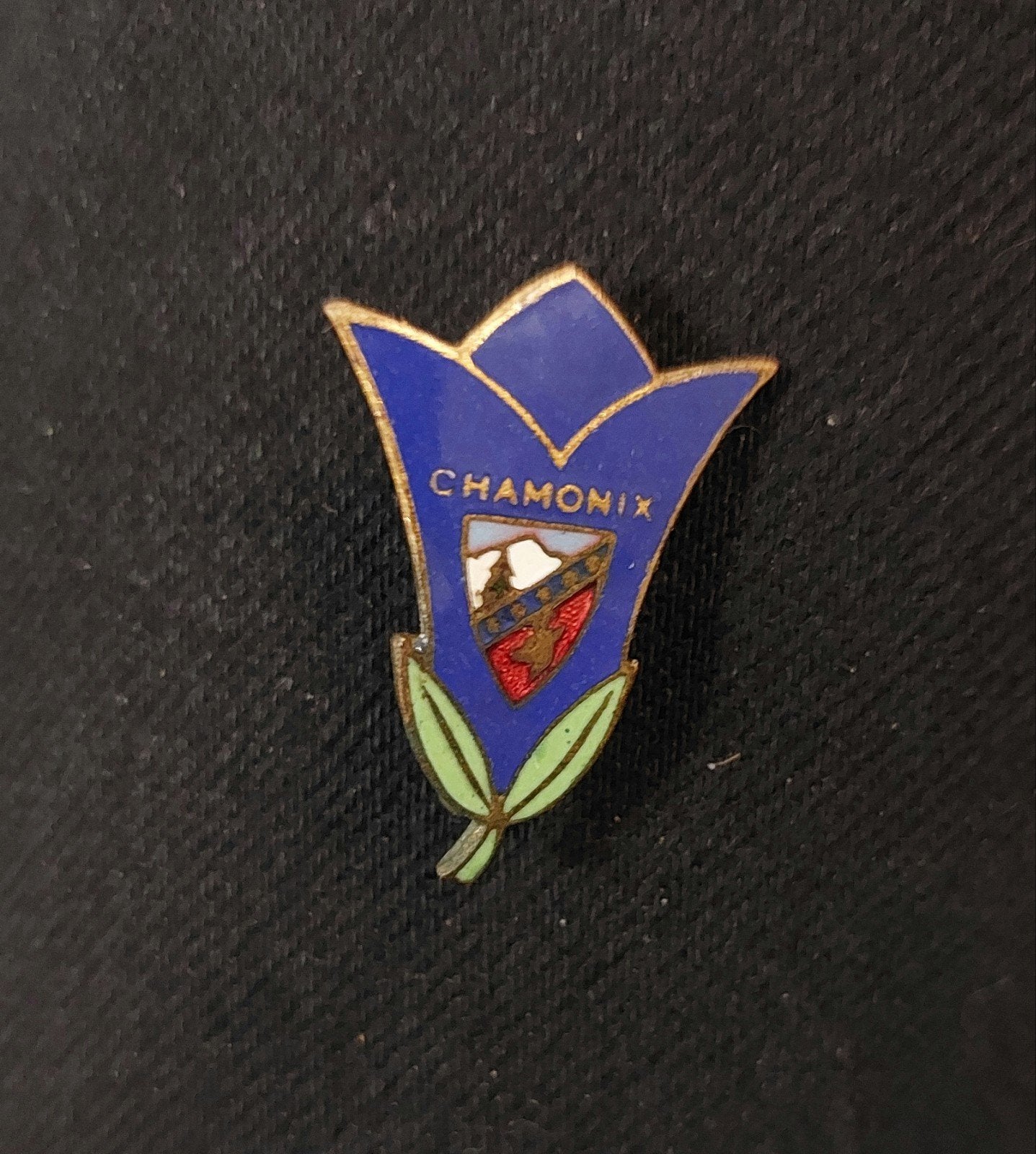 Vintage Chamonix emaille insigne – A. Augis Lyon, Verzamelen, Ophalen of Verzenden, Zo goed als nieuw, Stad of Land, Speldje of Pin