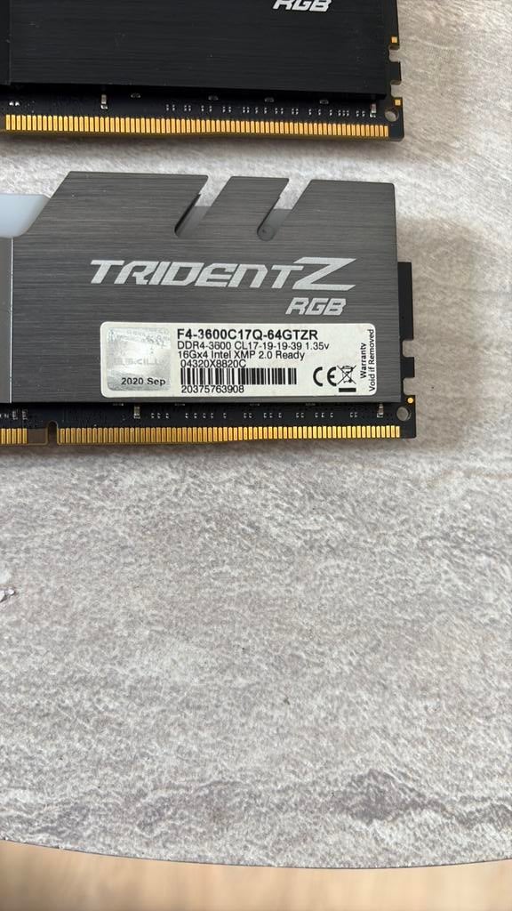 G skill 3600mhz 64 gb cl 17 64GTZR, Computers en Software, RAM geheugen, DDR4, Ophalen of Verzenden, Zo goed als nieuw, Desktop