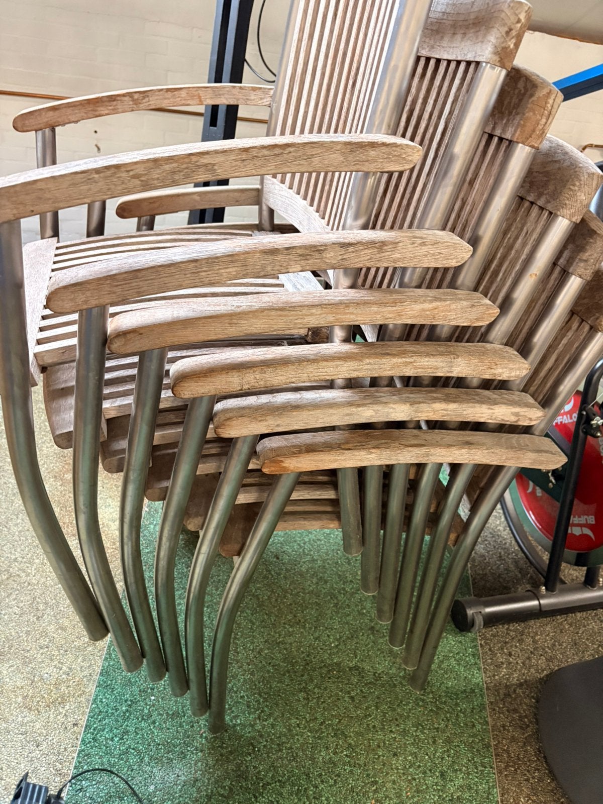 Hardhouten outdoor stoelen 6 stuks, Ophalen, Zo goed als nieuw, Hout