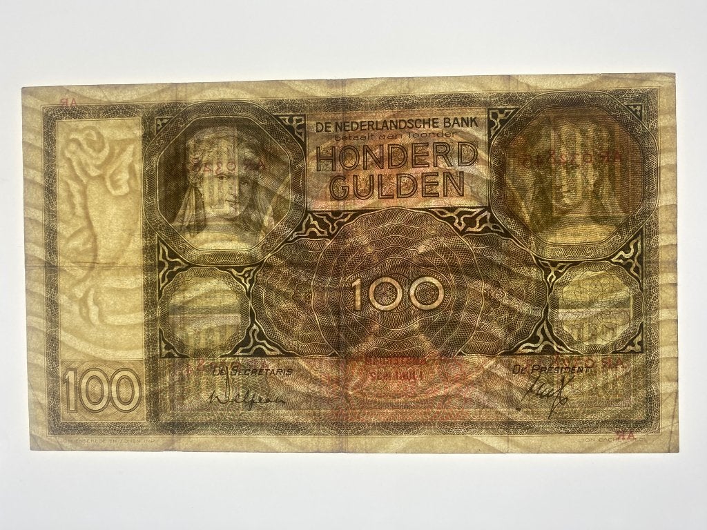 100 gulden bankbiljet 1932 - Luitspelende Vrouw - AR 032843, Ophalen of Verzenden, 100 gulden, Los biljet