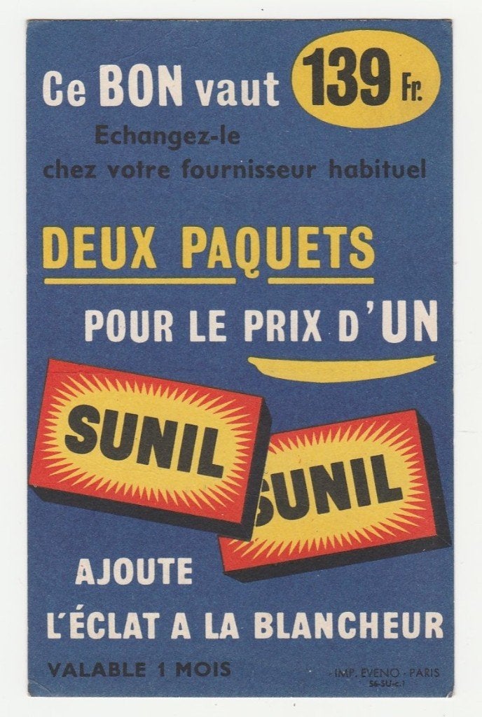Reclame.  SUNIL., Verzenden, 1940 tot 1960, Ongelopen, Overige thema's
