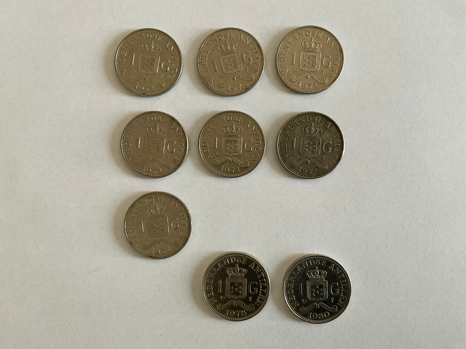 EEN GULDEN NEDERLANDSE ANTILLEN 9 STUKS 1971 1978 1980, Ophalen of Verzenden