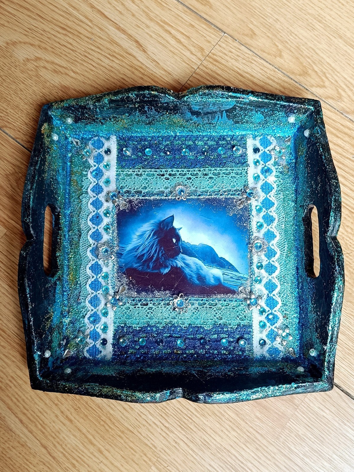 Black Cat in Blue, Ophalen of Verzenden, Nieuw, Rond, Hout