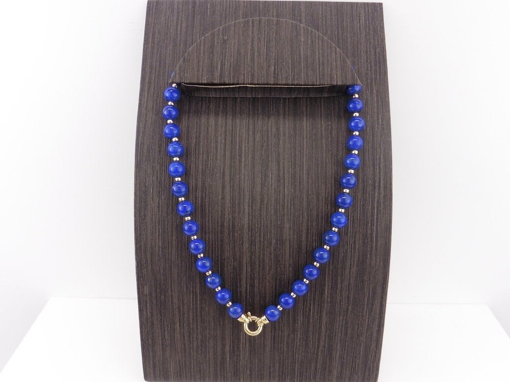 Lapis Lazuli collier met gouden slot en bolletjes         D1, Sieraden, Tassen en Uiterlijk, Kettingen, Gebruikt, Blauw, ., Ophalen of Verzenden