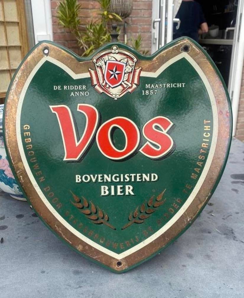 Emaille Bord Vos Bier - De Ridder Brouwerij Maastricht, Antiek en Kunst, Antiek | Emaille, Ophalen