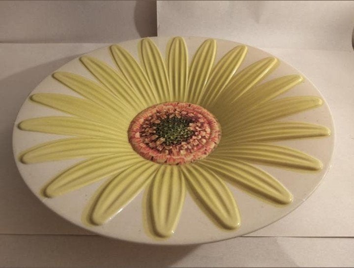 Grote schaal met zonnebloem  motief, Kunststof, Gebruikt, Schaal, Rond