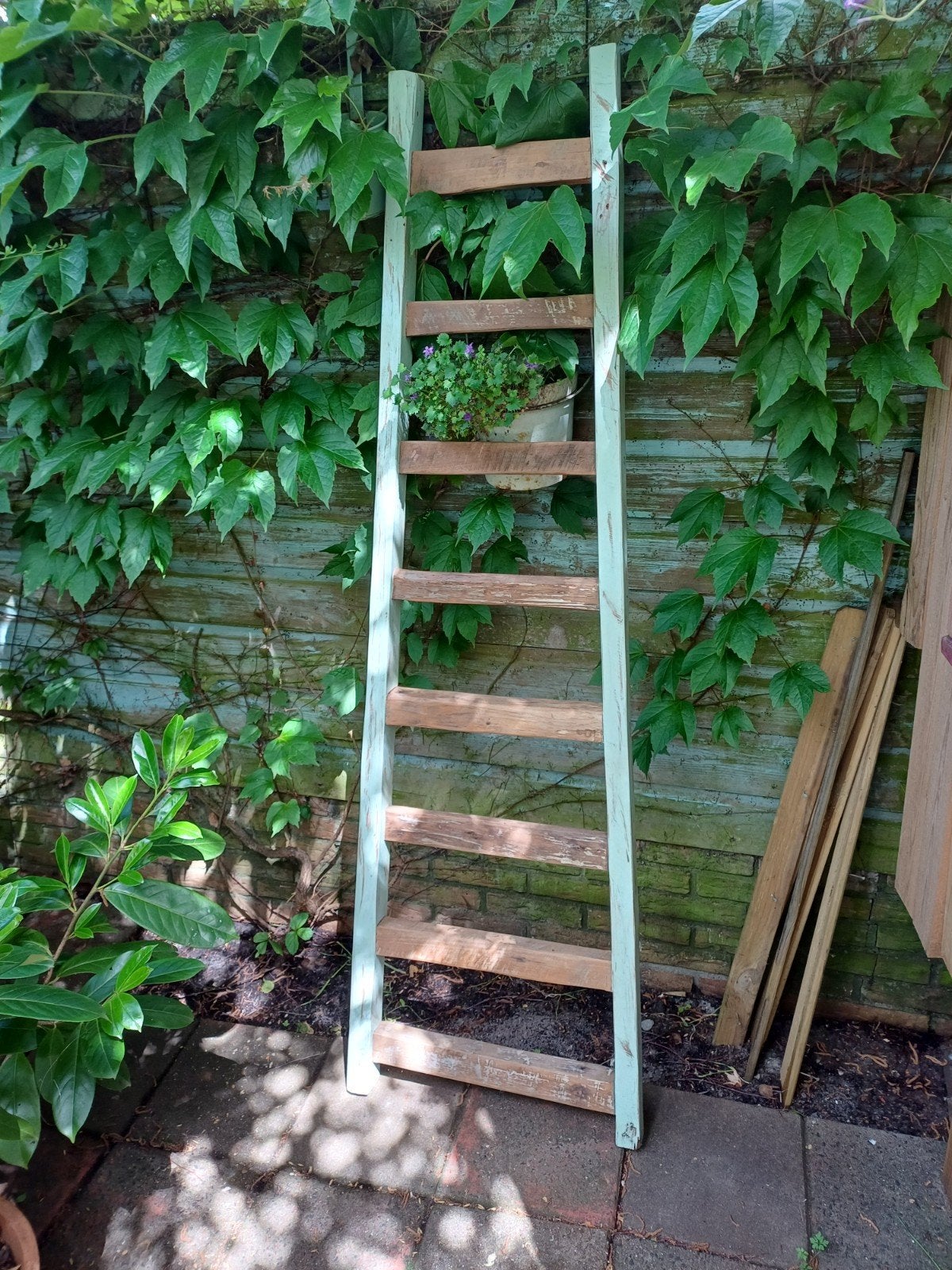 Decoratieve houten ladder - Groen/Bruin, Huis en Inrichting, Woonaccessoires | Overige, Groen, Hout, Gebruikt, Ophalen of Verzenden
