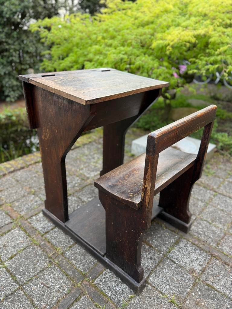 GRATIS Antieke houten schoolbank met vaste bank, Ophalen