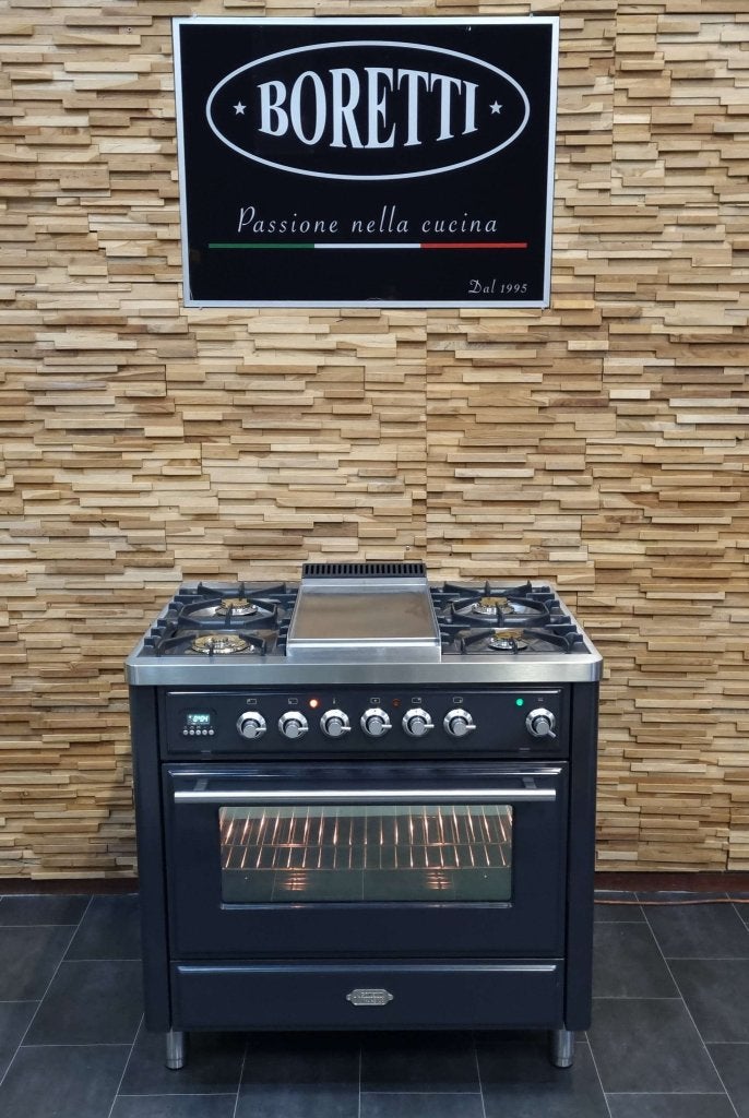 Luxe Boretti Majestic Fornuis 90cm antraciet rvs Frytop, Witgoed en Apparatuur, Niet ingevuld, 60 cm of meer, Niet ingevuld, Ophalen of Verzenden