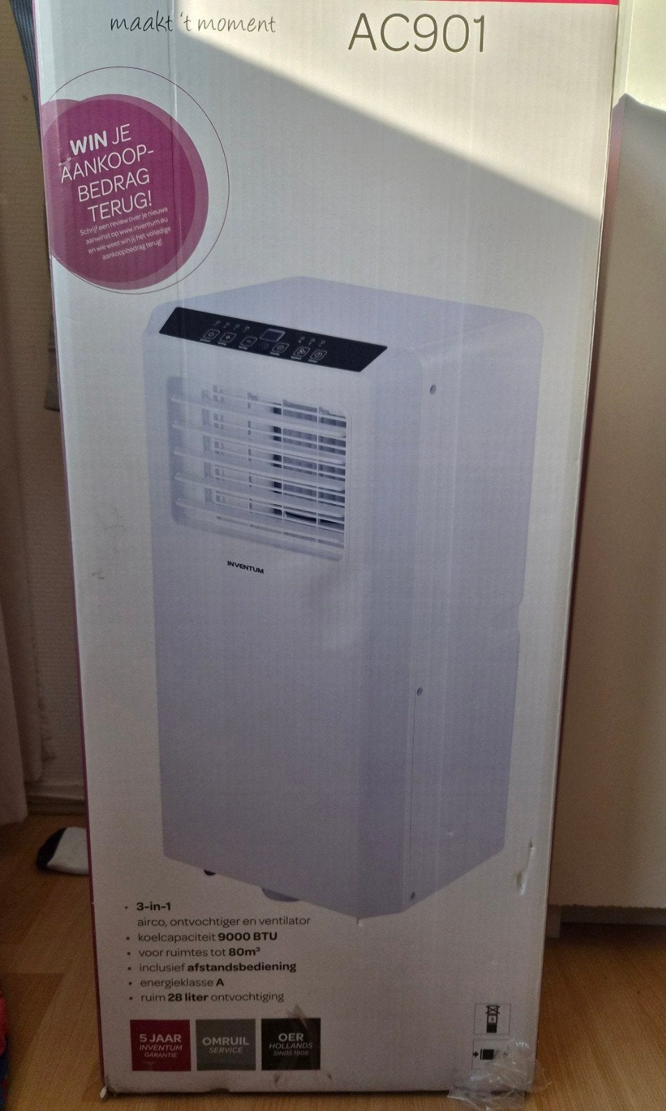 Inventum AC901 3in1 mobiele airco, Ophalen, 3 snelheden of meer, Zo goed als nieuw, Afstandsbediening
