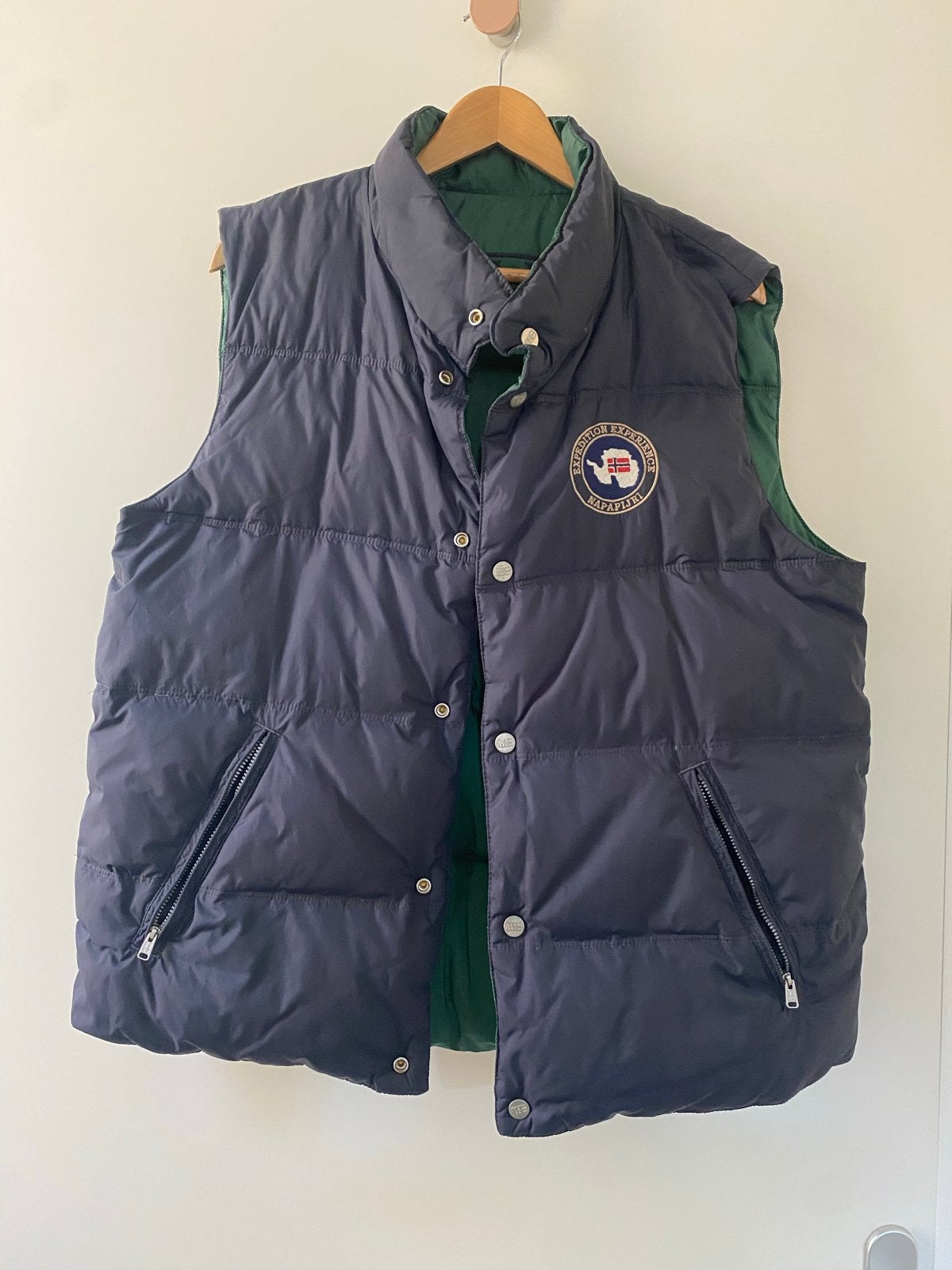 Napapijri Reversibele Bodywarmer XL - Donkerblauw/Groen, Ophalen of Verzenden, Gedragen, Maat 56/58 (XL), Blauw