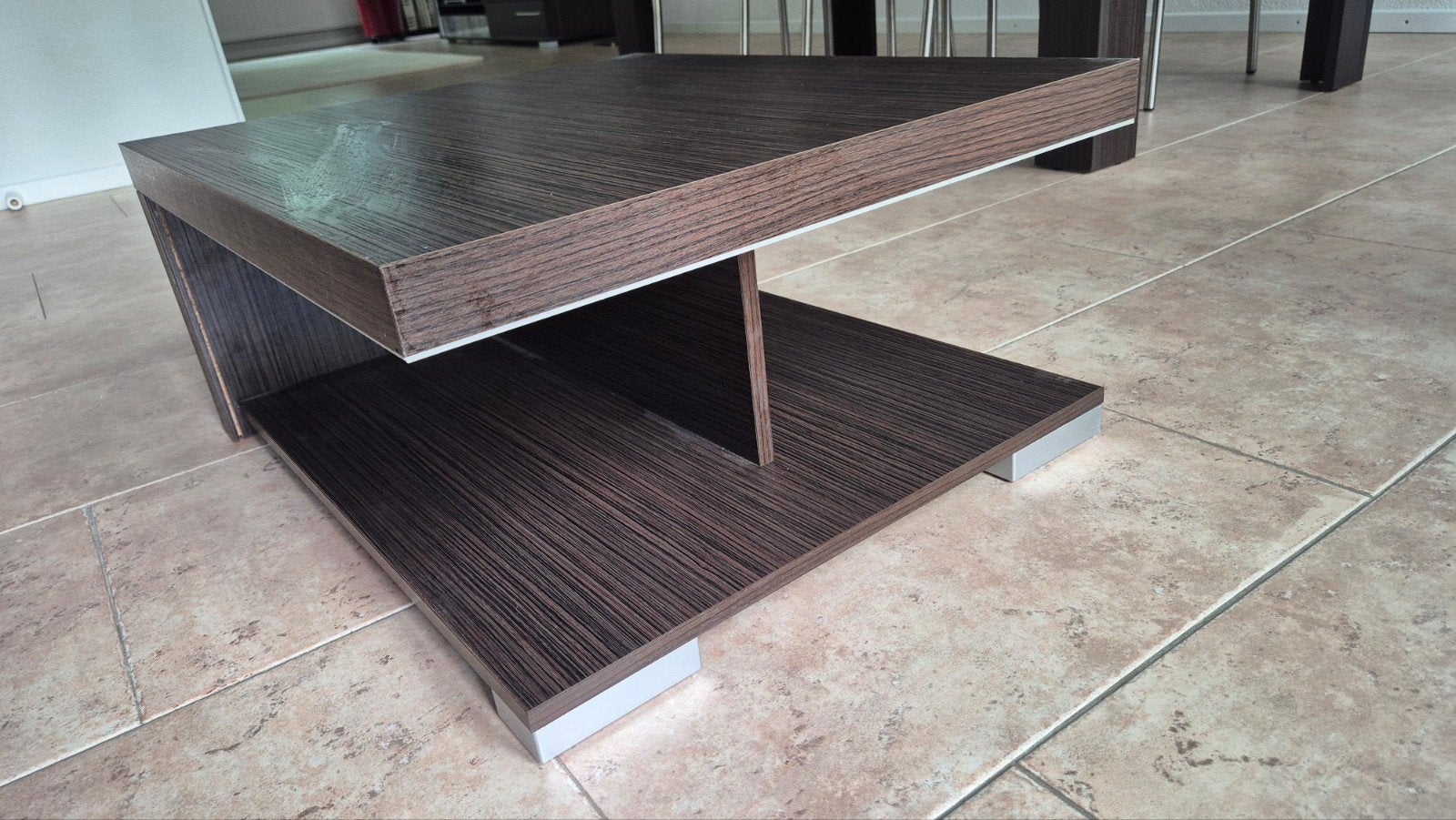 Woonexpress salontafel donkerbruin houtlook 70x60 cm, Ophalen, Gebruikt, 100 tot 150 cm, 50 tot 100 cm
