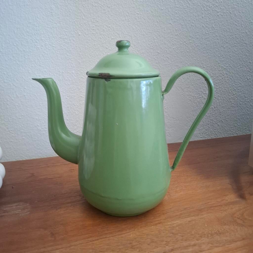 Vintage Groene Emaille Koffiepot - Retro Keuken Decoratie, Ophalen of Verzenden