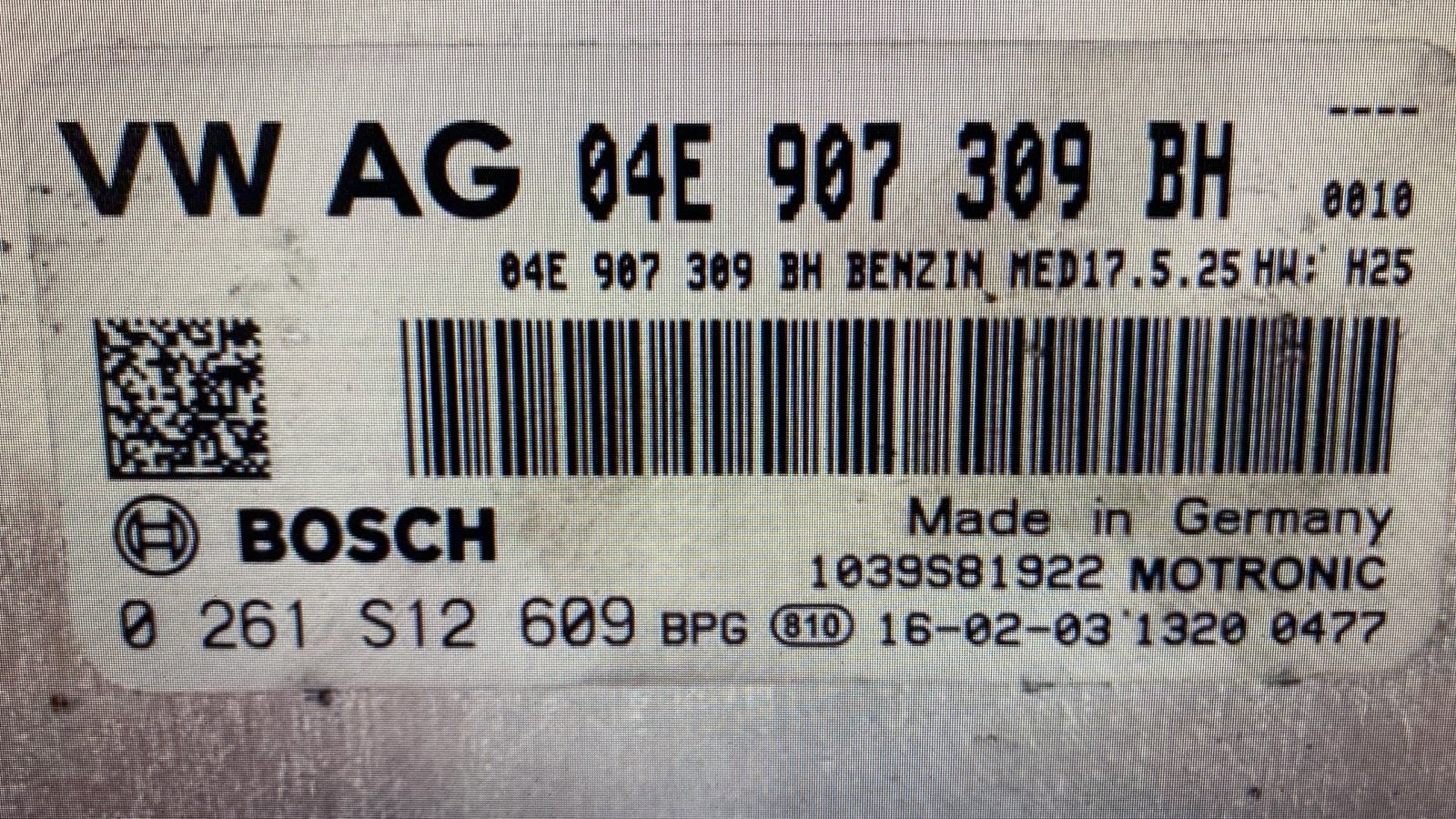 VW AG 04E 907 309 BH Bosch Motronic ECU, Auto-onderdelen, Ophalen of Verzenden, Gebruikt, Volkswagen