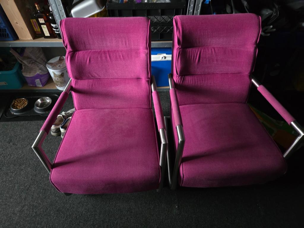 2 fuchsia fauteuils, nog prima een ronde mee!, Huis en Inrichting, Fauteuils, Ophalen, Gebruikt, 75 tot 100 cm, Stof