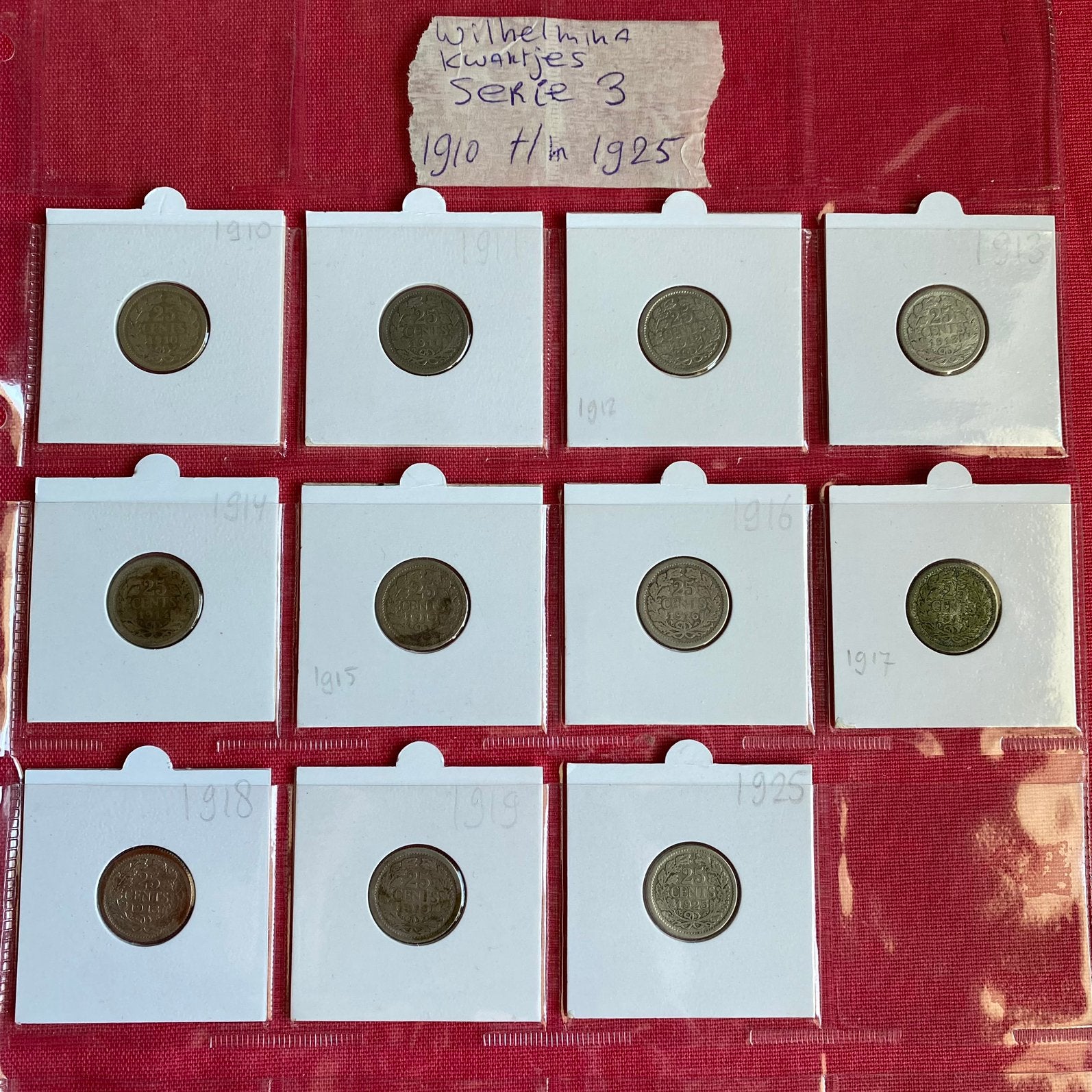 Complete Serie met 11 Wilhelmina kwartjes Zilver 1910 - 1925, Verzenden, Nederland, Munten