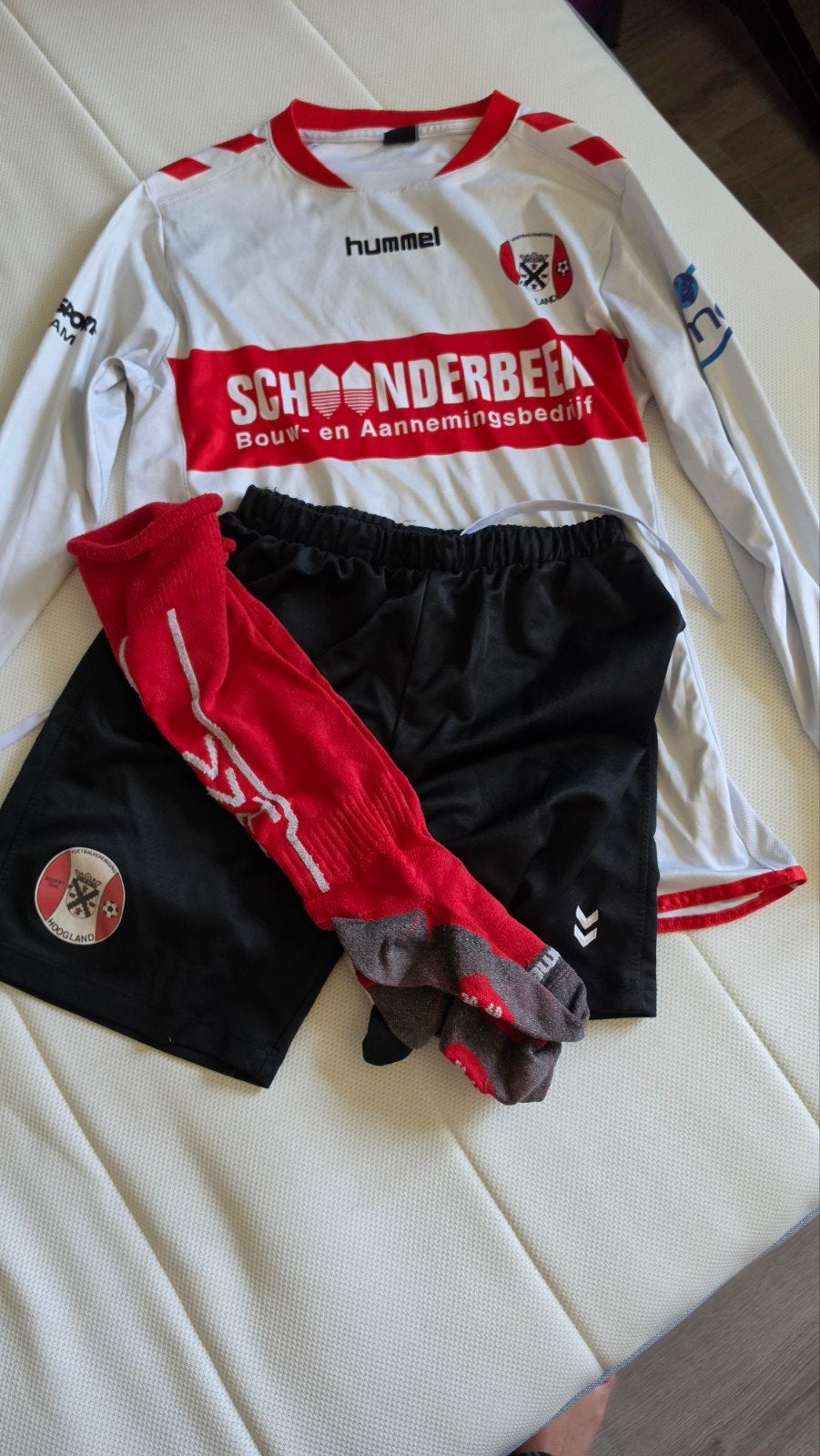 VV Hoogland Voetbaltenue Maat 164 (shirt, broekje, sokken), Ophalen, Wit, Overige maten, Voetbal