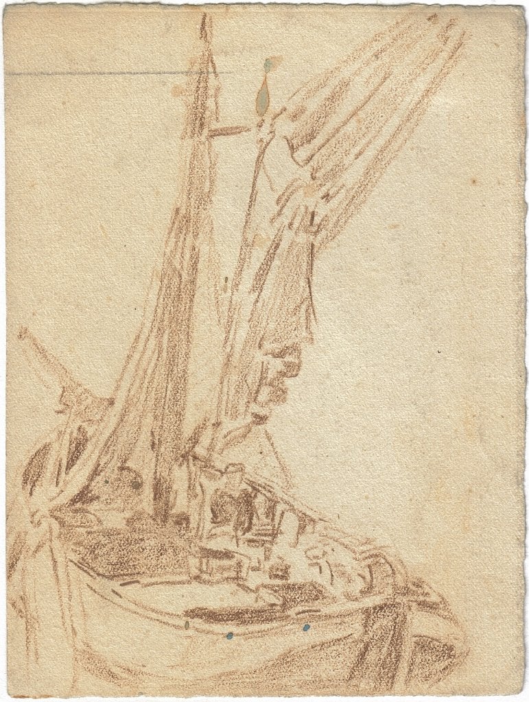 Onvermelde Maker rond 1900 krijttekening "Zeilbootje", Antiek en Kunst, Kunst | Tekeningen en Foto's, Ophalen