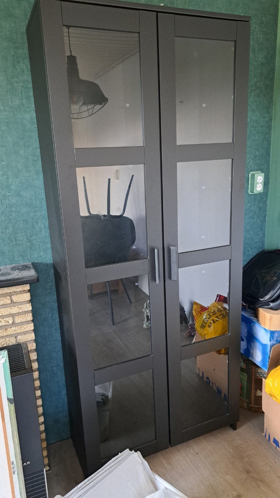 IKEA BRIMNES Vitrinekast met glazen deuren - Zwart, Ophalen, Glas, 50 tot 100 cm, Modern
