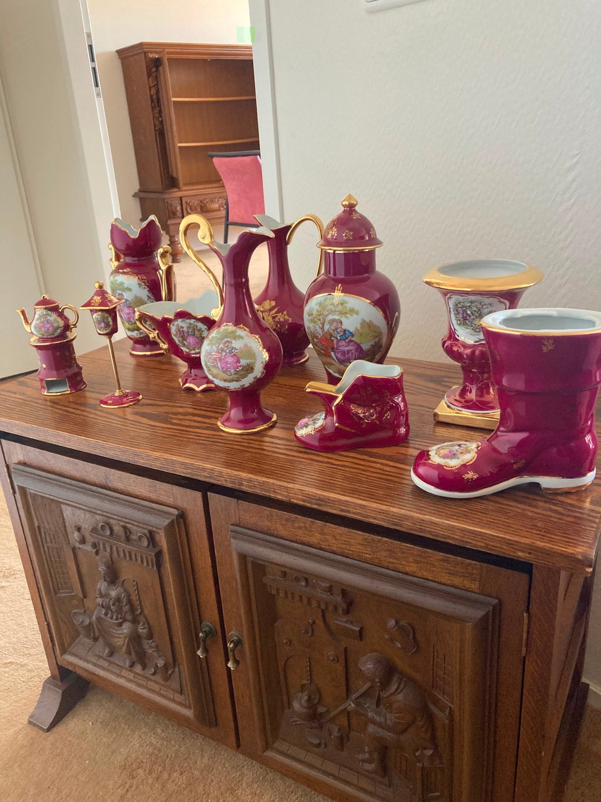Grote collectie Limoges porselein – handgedecoreerd bordeaux, Ophalen