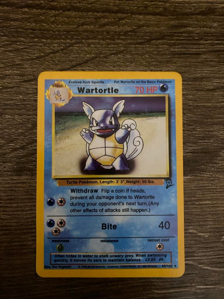 Wartortle Pokémon Kaart (Base Set 42/102) - Vintage, Ophalen, Gebruikt, Losse kaart