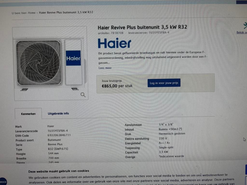 Haier 1U35YESFRA-4 Single Split DC Inverter Buitenunit, Minder dan 60 m³, Nieuw, Ophalen of Verzenden, Koelen en Ontvochtigen