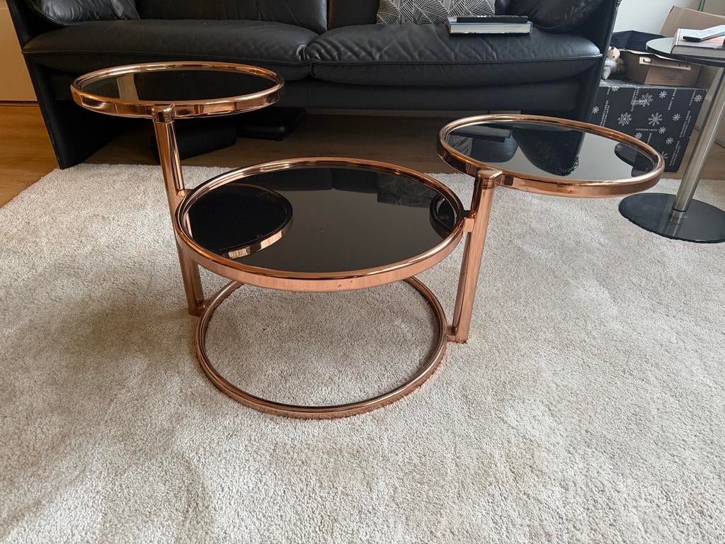 Draaibare Glazen Salontafel - Milo Baughman Stijl, Huis en Inrichting, Tafels | Bijzettafels, Metaal of Aluminium, Rond, 55 tot 75 cm