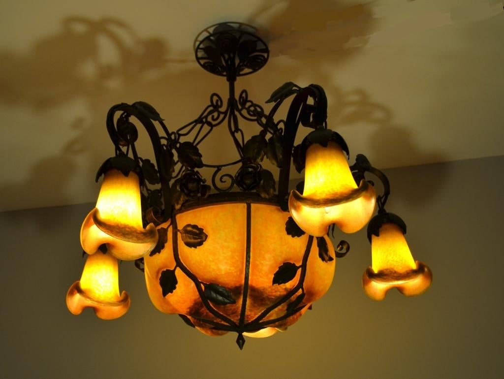 XL Art-Deco / Art-Nouveau schaallamp - Pâte de Verre - Frans, Ophalen, Gebruikt, 50 tot 75 cm, Art-Deco, Art-Nouveau, Pâte de Verre, Glaspasta, Glaskunst