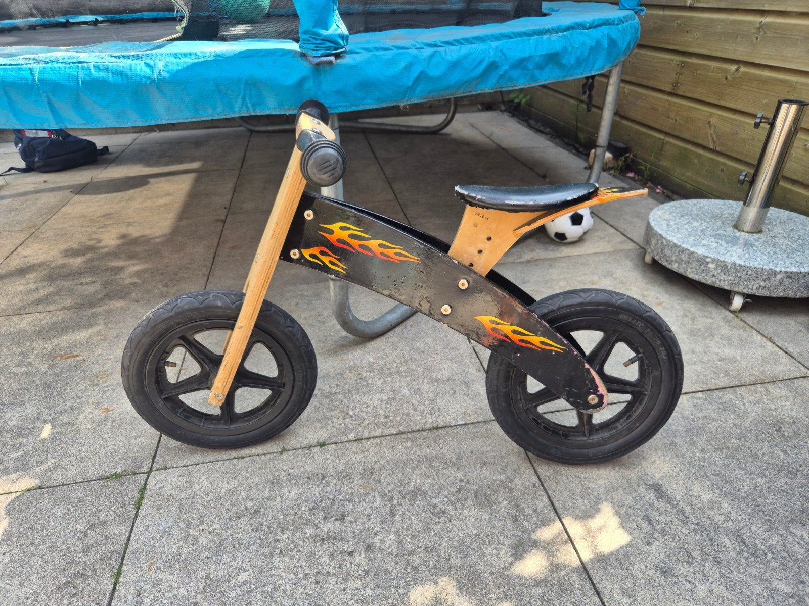 Stoere houten loopfiets met vlammen, Ophalen, Gebruikt, Loopfiets
