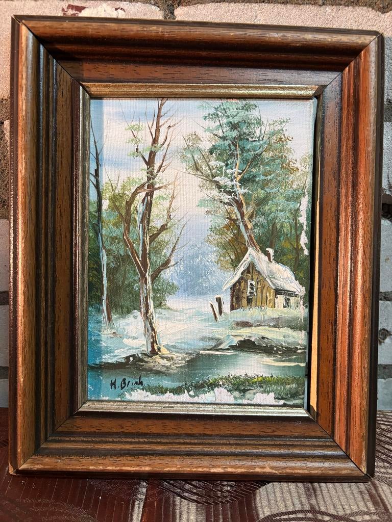 Schilderij Winterlandschap H. Brink - Huisje in de sneeuw, Antiek en Kunst, Kunst | Schilderijen | Klassiek, Ophalen of Verzenden