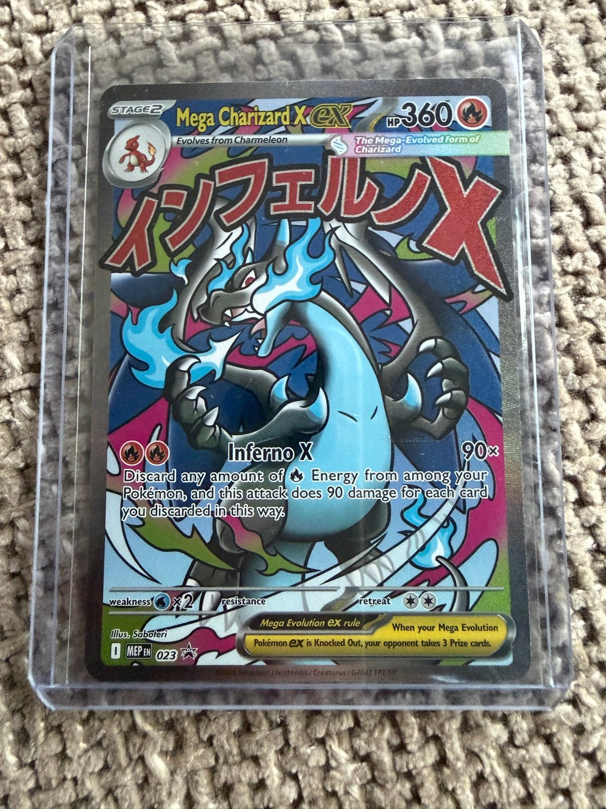 Mega Charizard X EX Pokémon Kaart - Zeldzaam, Ophalen of Verzenden, Zo goed als nieuw, Losse kaart