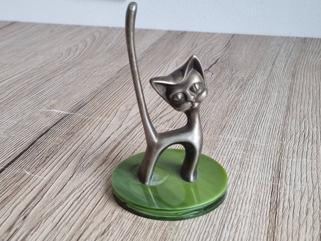 Vintage Seba Kat Poes Silver plated Ring houder Groen Metaal, Verzenden